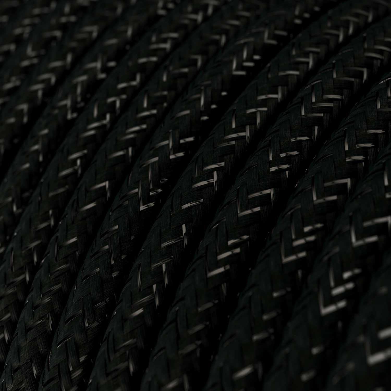Okrúhly textilný elektrický kábel, lesklý, umelý hodváb, jednofarebný, RL04 Čierna