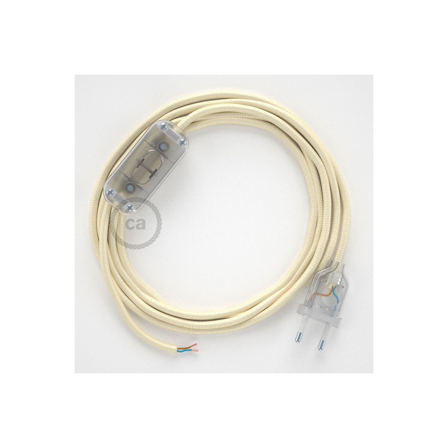 Napájací kábel pre stolnú lampu, RM00 Slonovinový hodvábny 1,80 m. Vyberte si farbu zástrčky a vypínača.