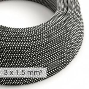 Textilný elektrický kábel so širším priemerom 3x1,50 - okrúhly - hodváb RT41 čierno biely 3D