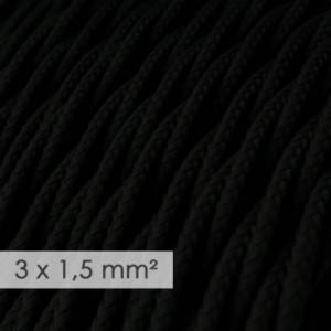 Textilný elektrický kábel so širším priemerom 3x1,50 - stočený - hodváb TM04 čierny