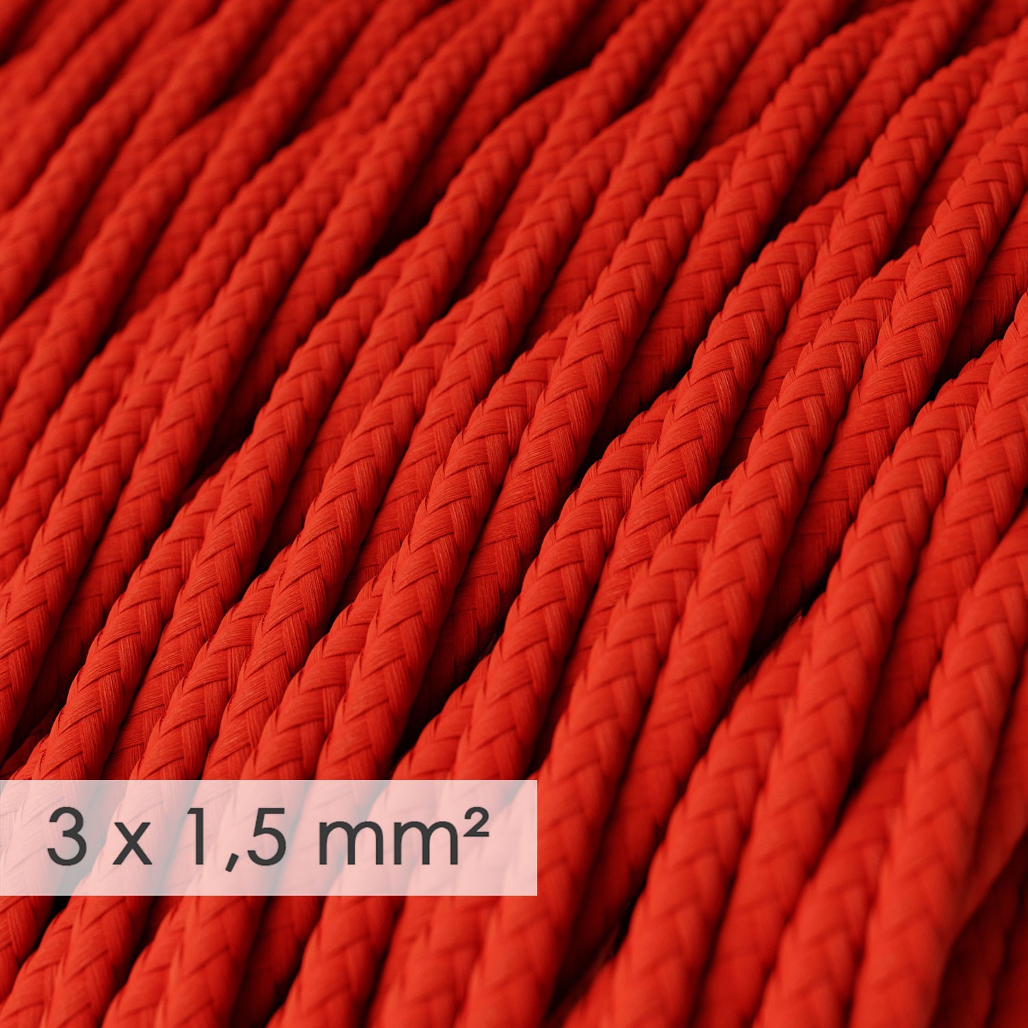 Textilný elektrický kábel so širším priemerom 3x1,50 - stočený - hodváb TM09 červený