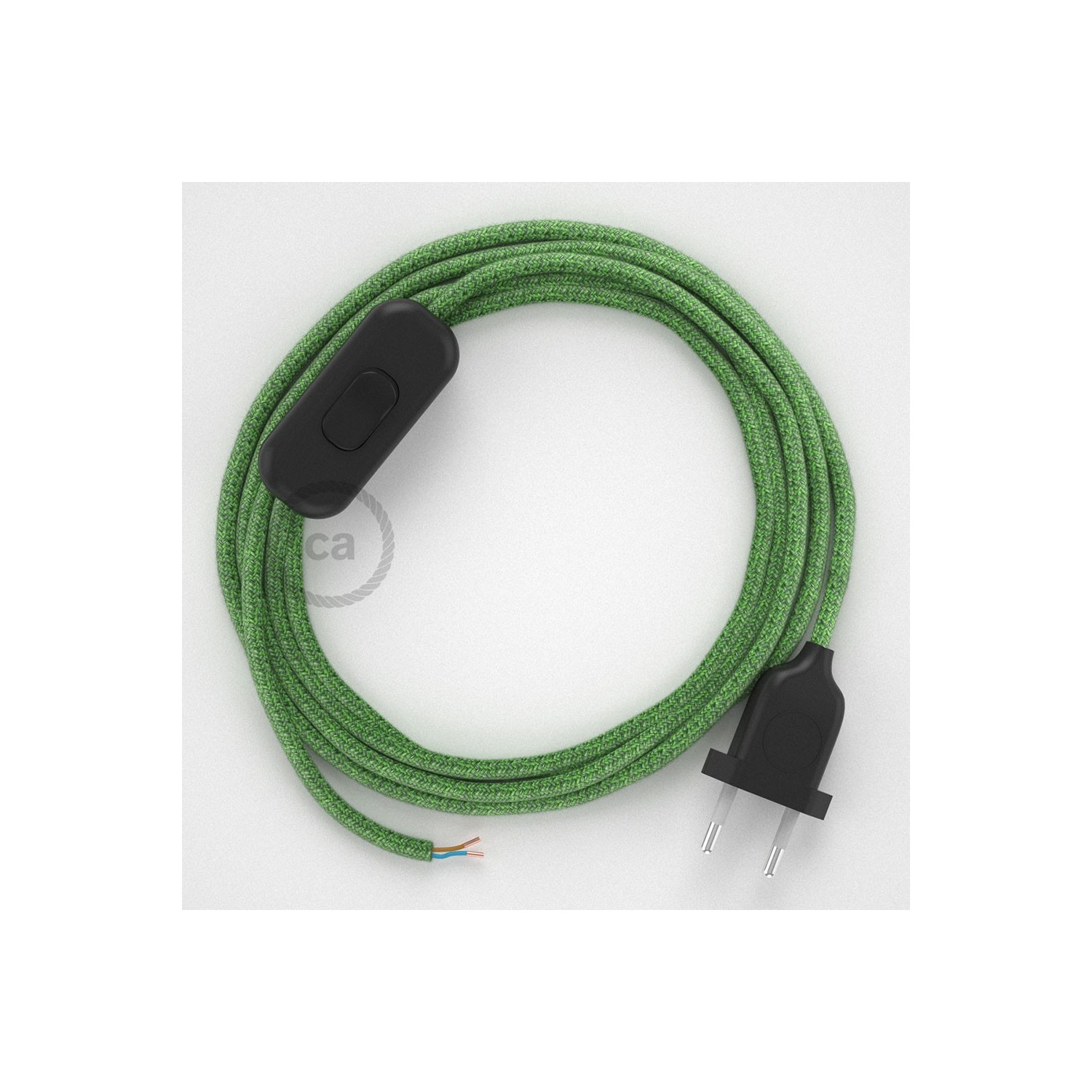 Napájací kábel pre stolnú lampu, RX08 Zelený mixovaný bavlnený 1,80 m. Vyberte si farbu zástrčky a vypínača.