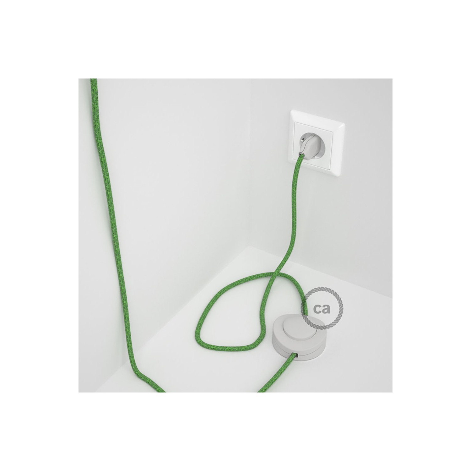 Napájací kábel pre podlahovú lampu, RX08 Zelený mixovaný bavlnený 3 m. Vyberte si farbu zástrčky a vypínača.