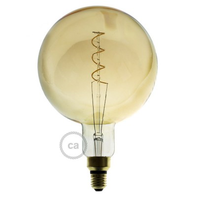Zlatá XXL LED žiarovka - Guľa G200 s dvojitým špirálovým vláknom - 5W E27 Stmievateľná 2000K