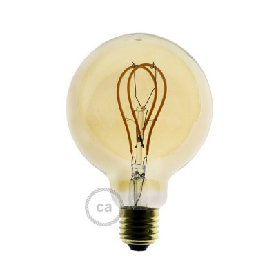 Zlatá LED žiarovka - Glóbus G95 s dvojitým oblúkovým vláknom - 5W E27 Stmievateľná 2000K