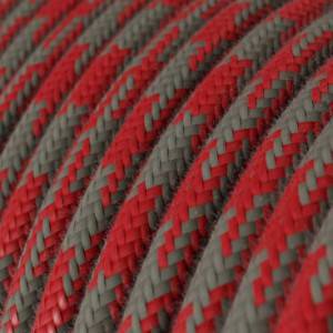 Okrúhly textilný elektrický kábel, bavlna, dvojfarebný, RP28 ohnivo červený a šedý