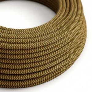 Okrúhly textilný elektrický kábel, bavlna, CikCak, RZ27 medovo zlatý a antracitový