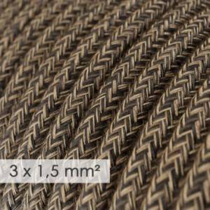 Textilný elektrický kábel so širším priemerom 3x1,50 - okrúhly - ľan prírodnej hnedej farby RN04