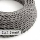 Textilný elektrický kábel so širším priemerom 3x1,50 - stočený - ľan prírodnej šedej farby TN02