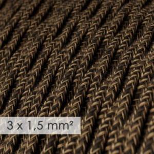 Textilný elektrický kábel so širším priemerom 3x1,50 - stočený - ľan prírodnej hnedej farby TN04