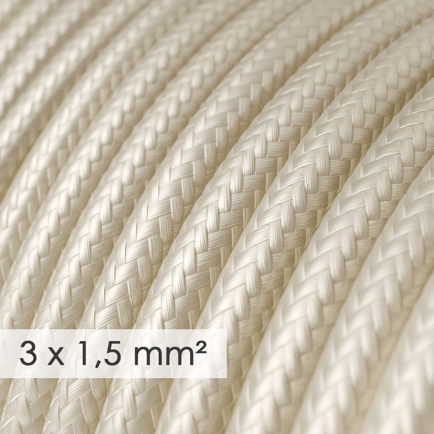 Textilný elektrický kábel so širším priemerom 3x1,50 - okrúhly - umelý hodváb RM00 slonovinový
