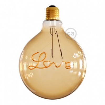 Zlatá LED žiarovka pre závesné lampy - Glóbus G125 s jedným vláknom “Love” - 4W E27 Dekoratívna vintage 2000K