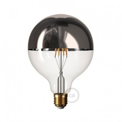 LED žiarovka so striebornou polguľou - Glóbus G125 - 7W E27 Stmievateľná 2700K