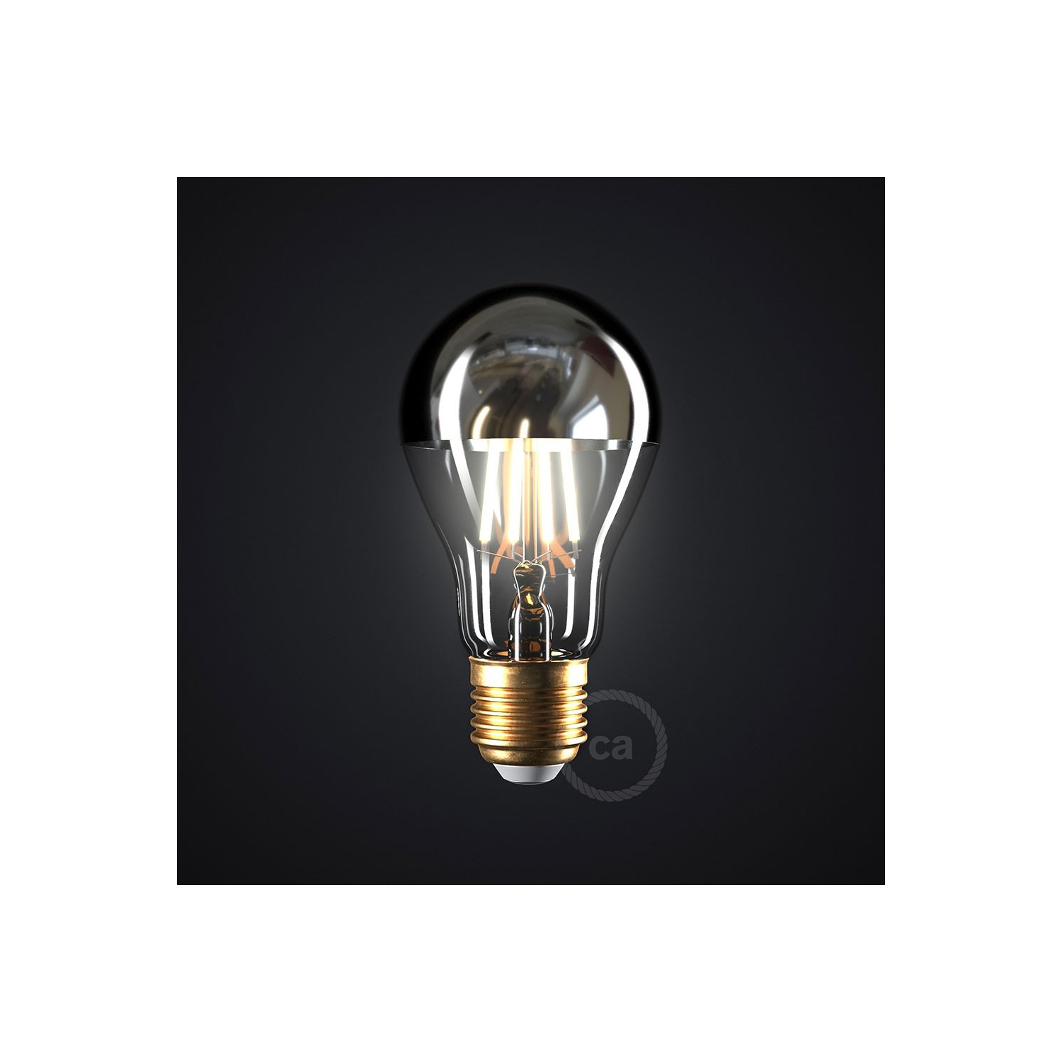 LED žiarovka so striebornou polguľou - Kvapka A60 - 7W E27 Stmievateľná 2700K