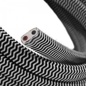 Textilný elektrický kábel pre Svetelné šnúry, potiahnutý hodvábnou textíliou CZ04 Čierno biely cik-cak