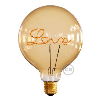 Zlatá LED žiarovka pre stojace lampy - Glóbus G125 s jedným vláknom “Love” - 4W E27 Dekoratívna vintage 2000K