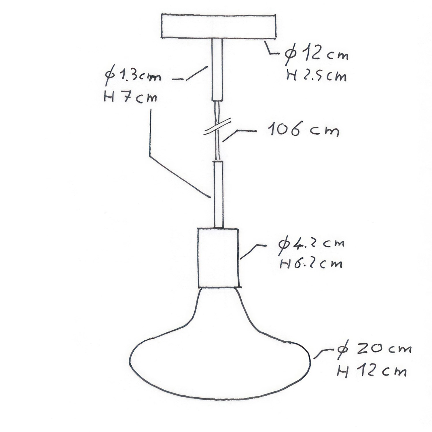 Závesná lampa s textilným káblom, kovovými prvkami a 7cm káblovou svorkou - Vyrobená v Taliansku