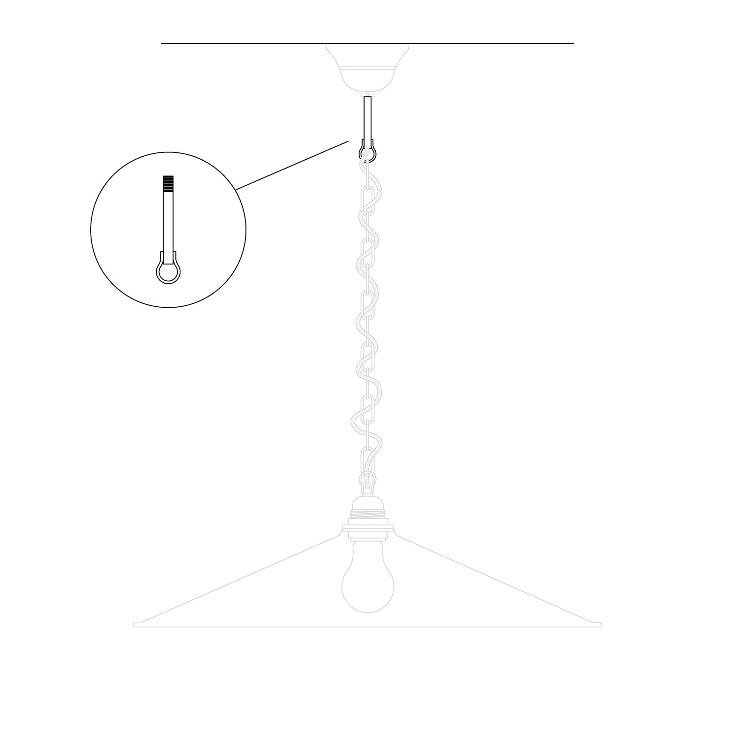 Závitová tyč s privareným hákom pre lustre na reťazi – dĺžka 85 mm (M10x1)