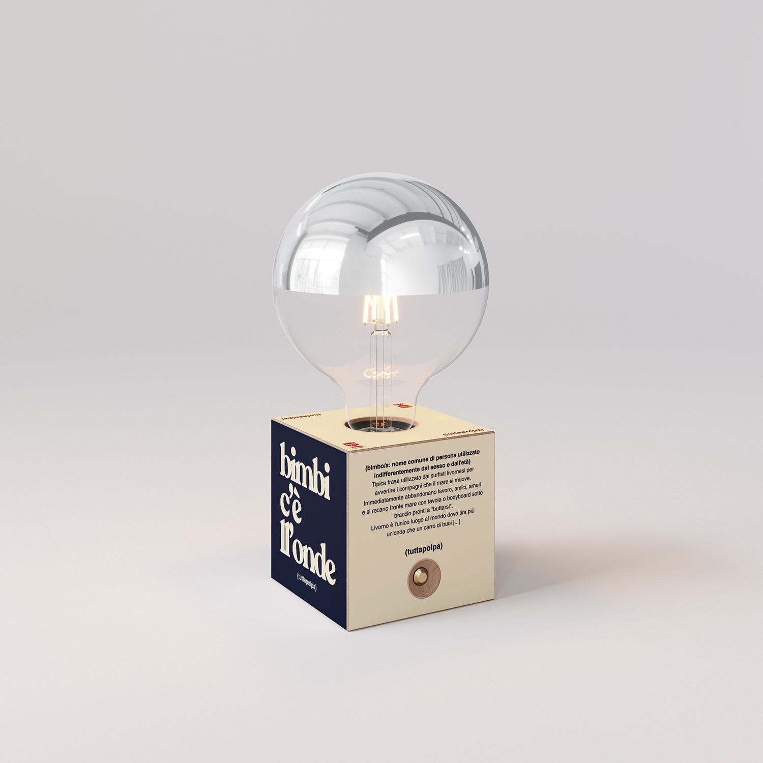 Cabless03 "Bimbi c’è l’onde" con lampadina globo mezza sfera argento - Tuttapolpa