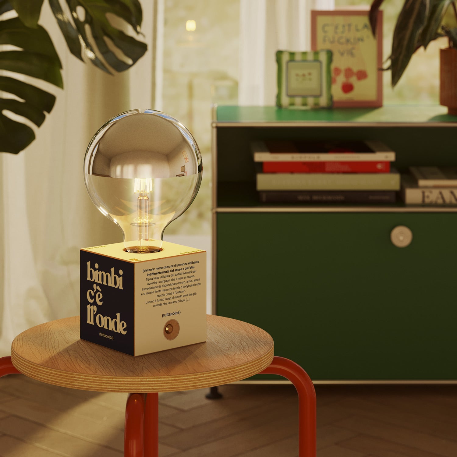 Cabless03 "Bimbi c’è l’onde" con lampadina globo mezza sfera argento - Tuttapolpa