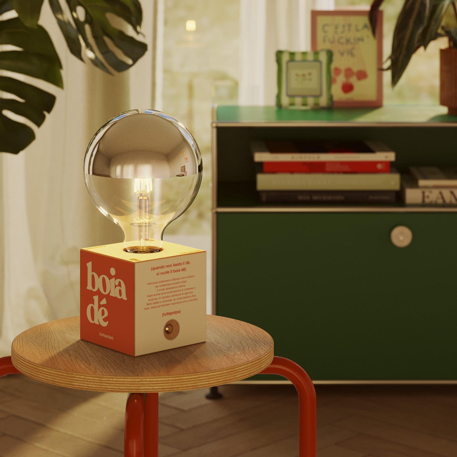 Cabless03 "Boia de" con lampadina globo mezza sfera argento - Tuttapolpa