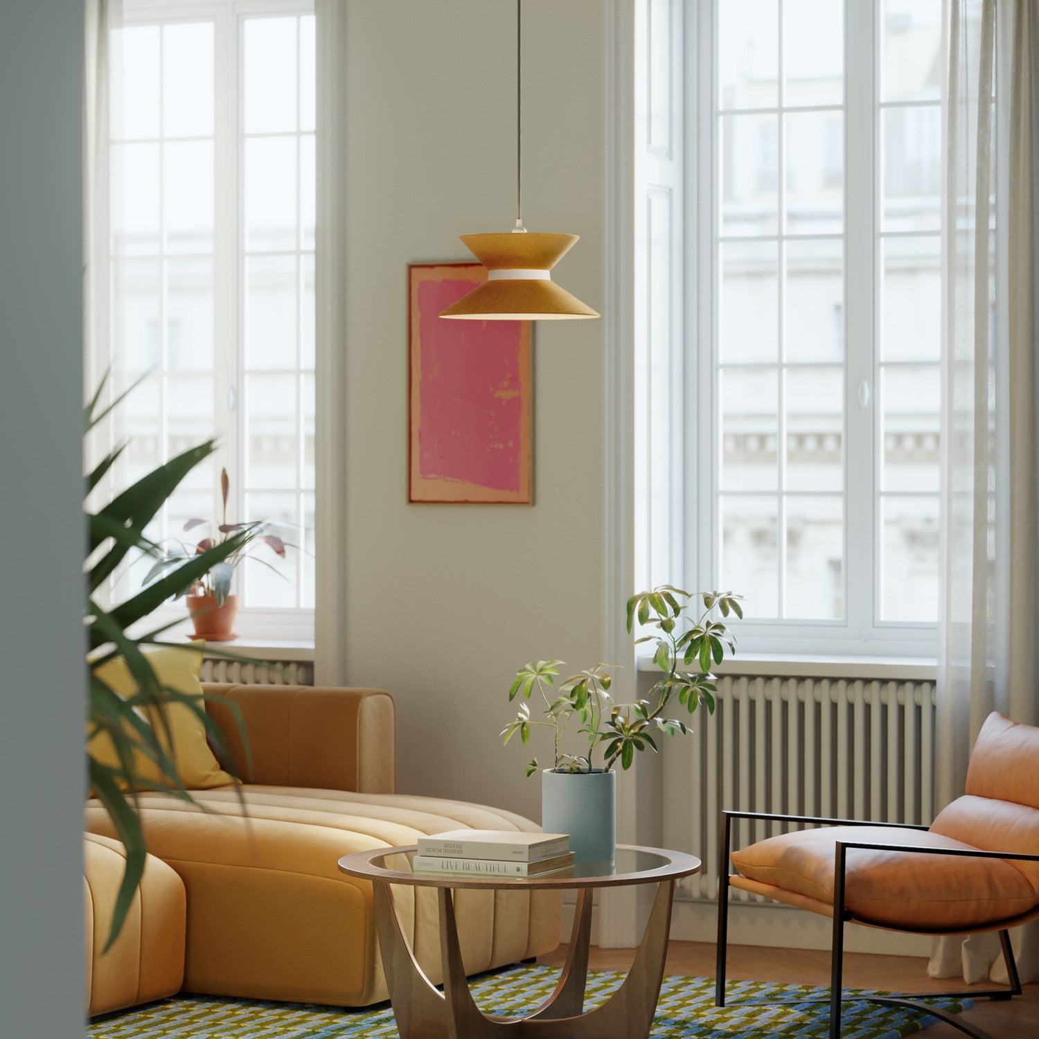 Paralume in tessuto Clessidra per lampada a sospensione - Lana Senape Lana sabbia