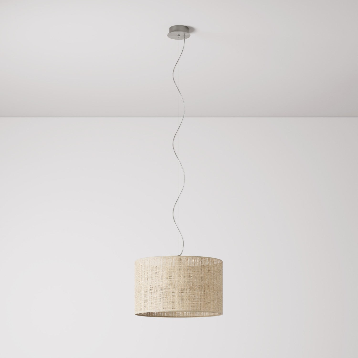 Lampada a sospensione con paralume in tessuto Cilindro Small - Made in Italy - Raphia Si