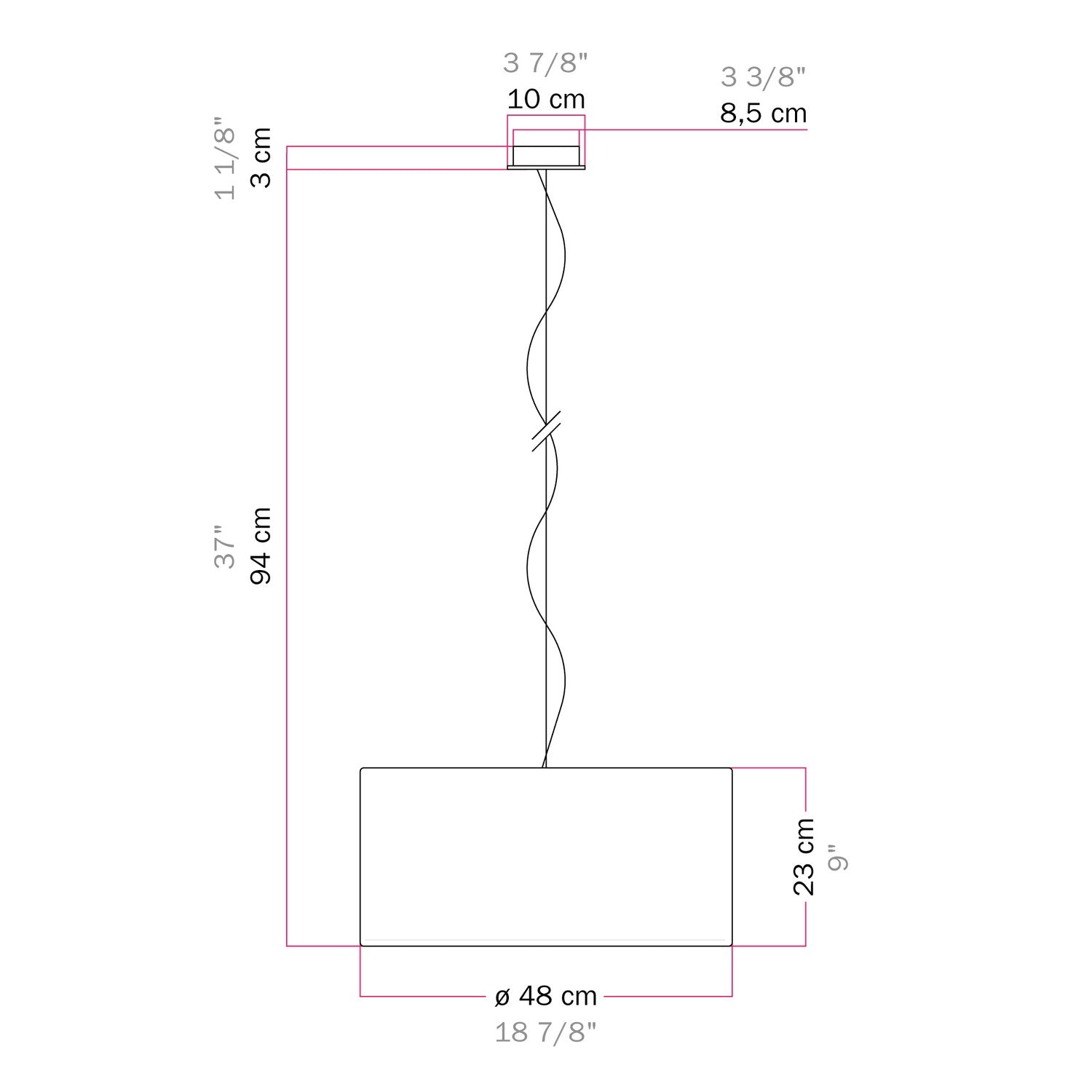 Lampada a sospensione con paralume in tessuto Cilindro Medium - Made in Italy - Lana Marrone Si