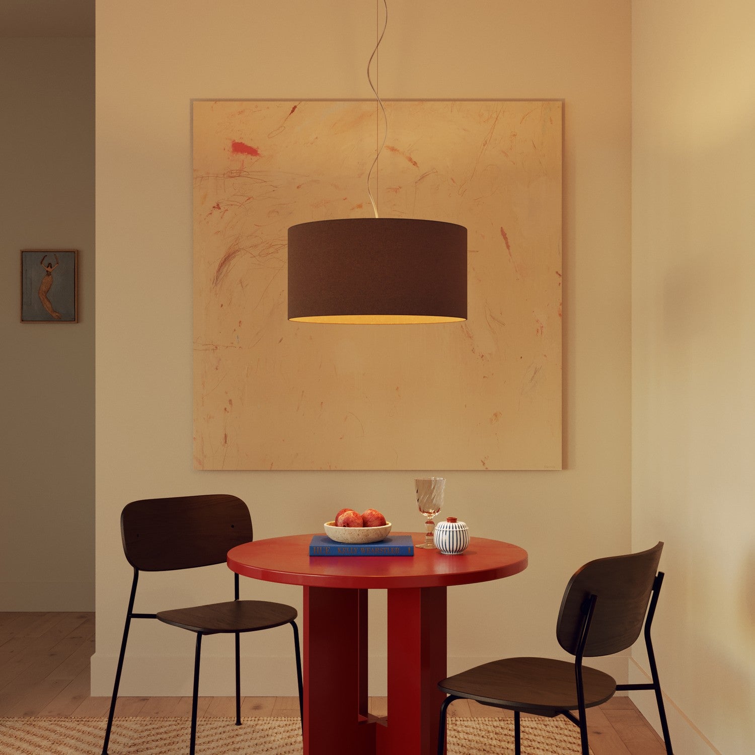 Lampada a sospensione con paralume in tessuto Cilindro Medium - Made in Italy - Lana Marrone Si