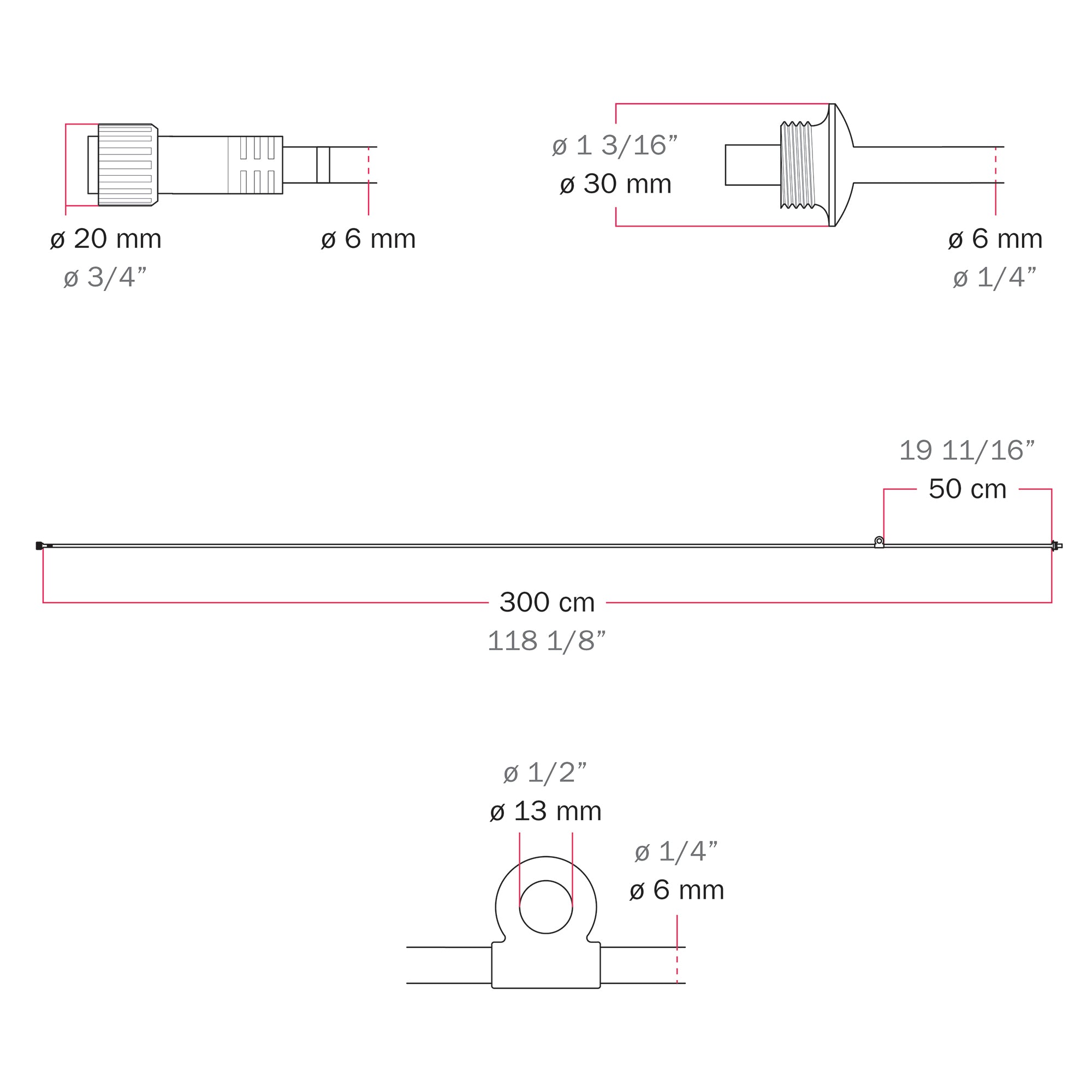 Cavo di connessione Alimentatore / Paralume - Marina - Grigio