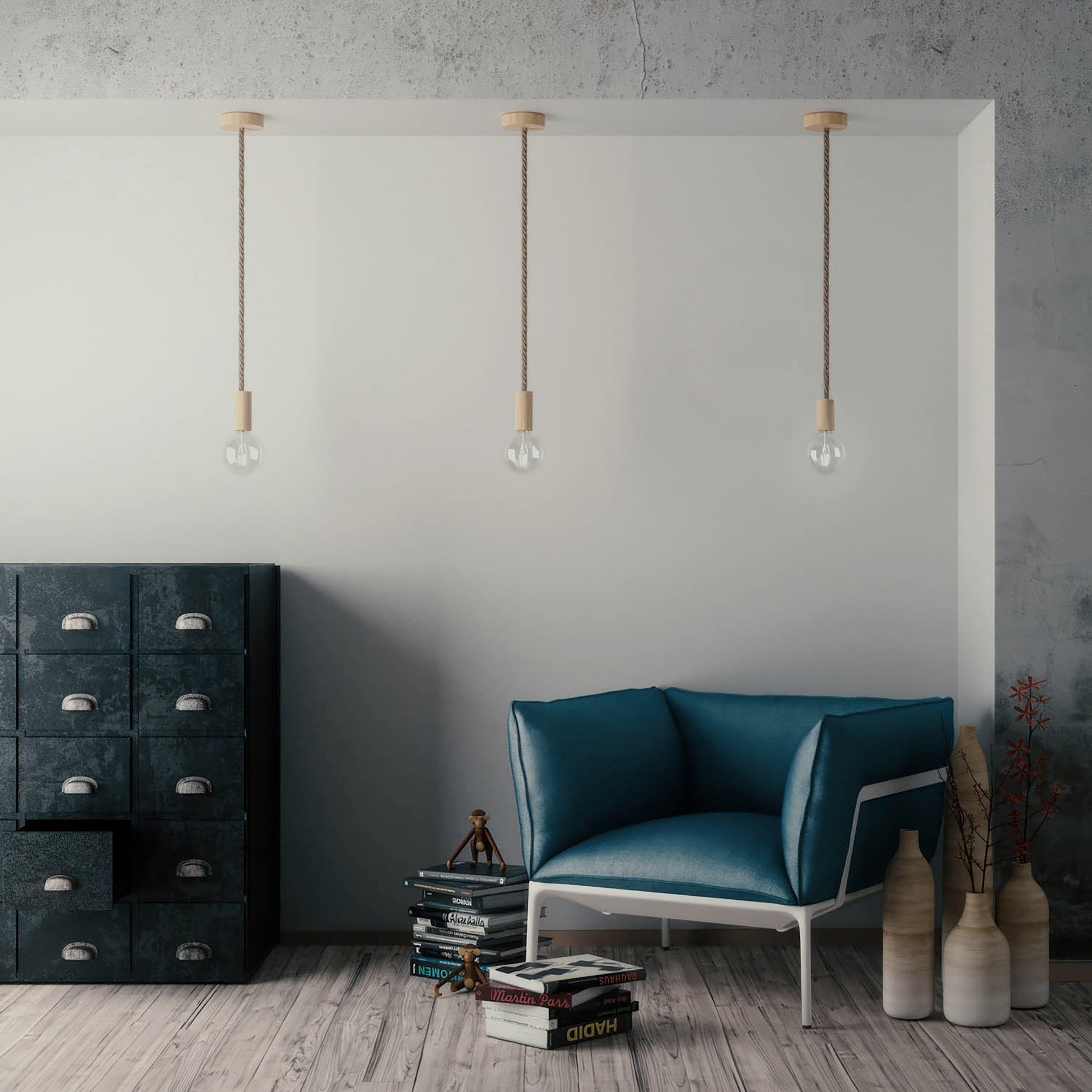 Kit portalampada E27 in legno per cordone XL - Neutro