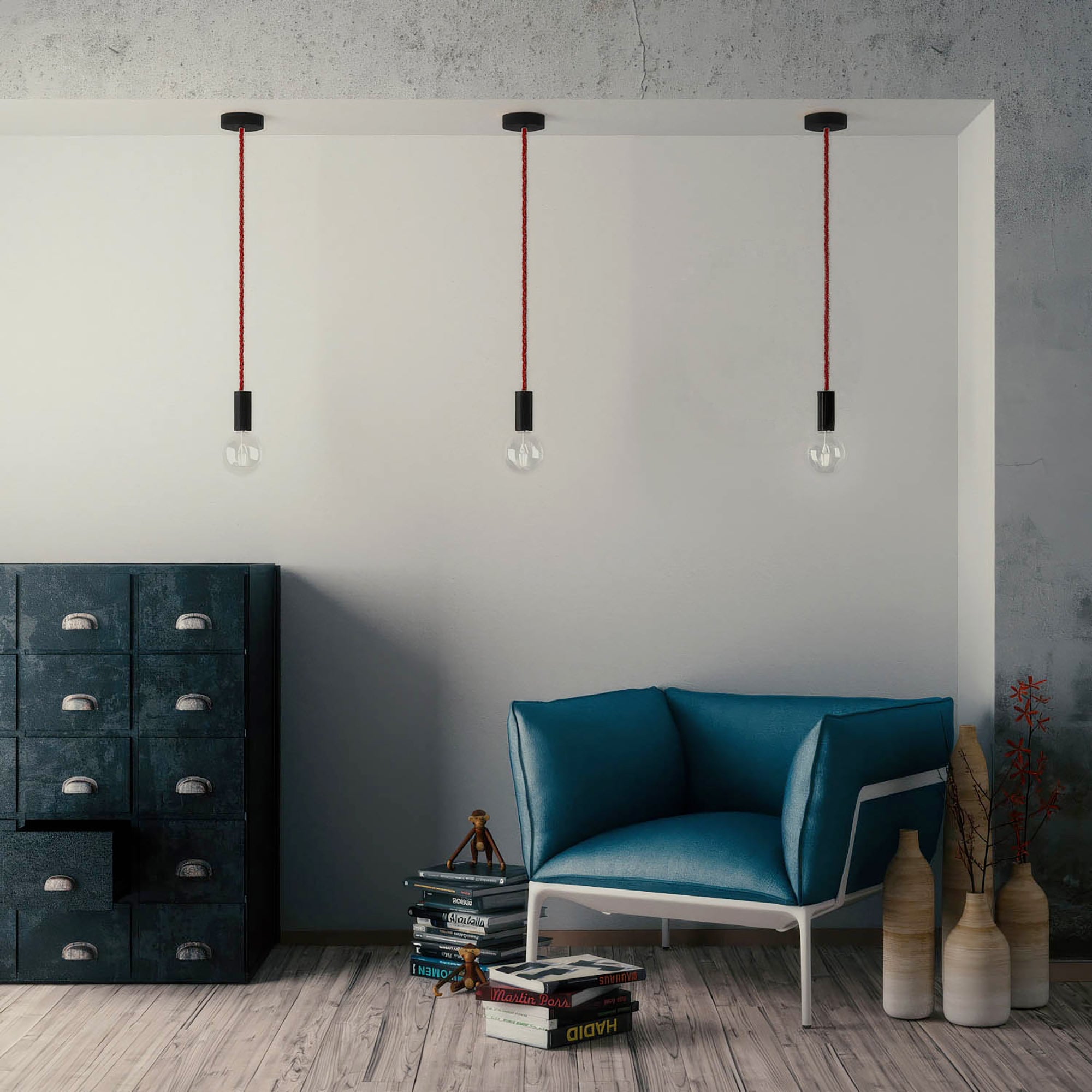 Kit portalampada E27 in legno per cordone XL - Nero