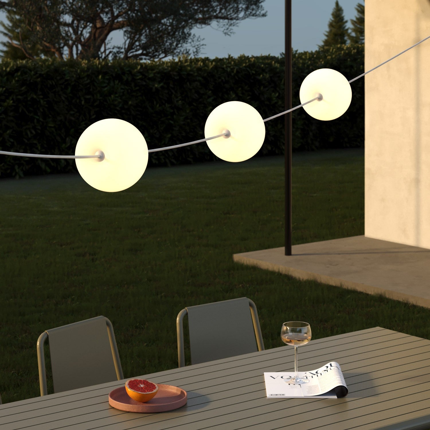 Catena luminosa 3 punti luce da esterno IP67 Bianco Sabbia - Marina3 Cherry 70 cm