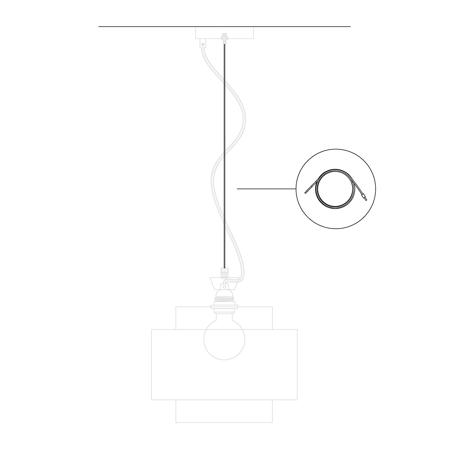 Ťahový kábel z ocele, 3 metre, s blokovacou guľôčkou pre závesné svietidlá – Ø 1,5 mm (Zaťaženie 25 kg)