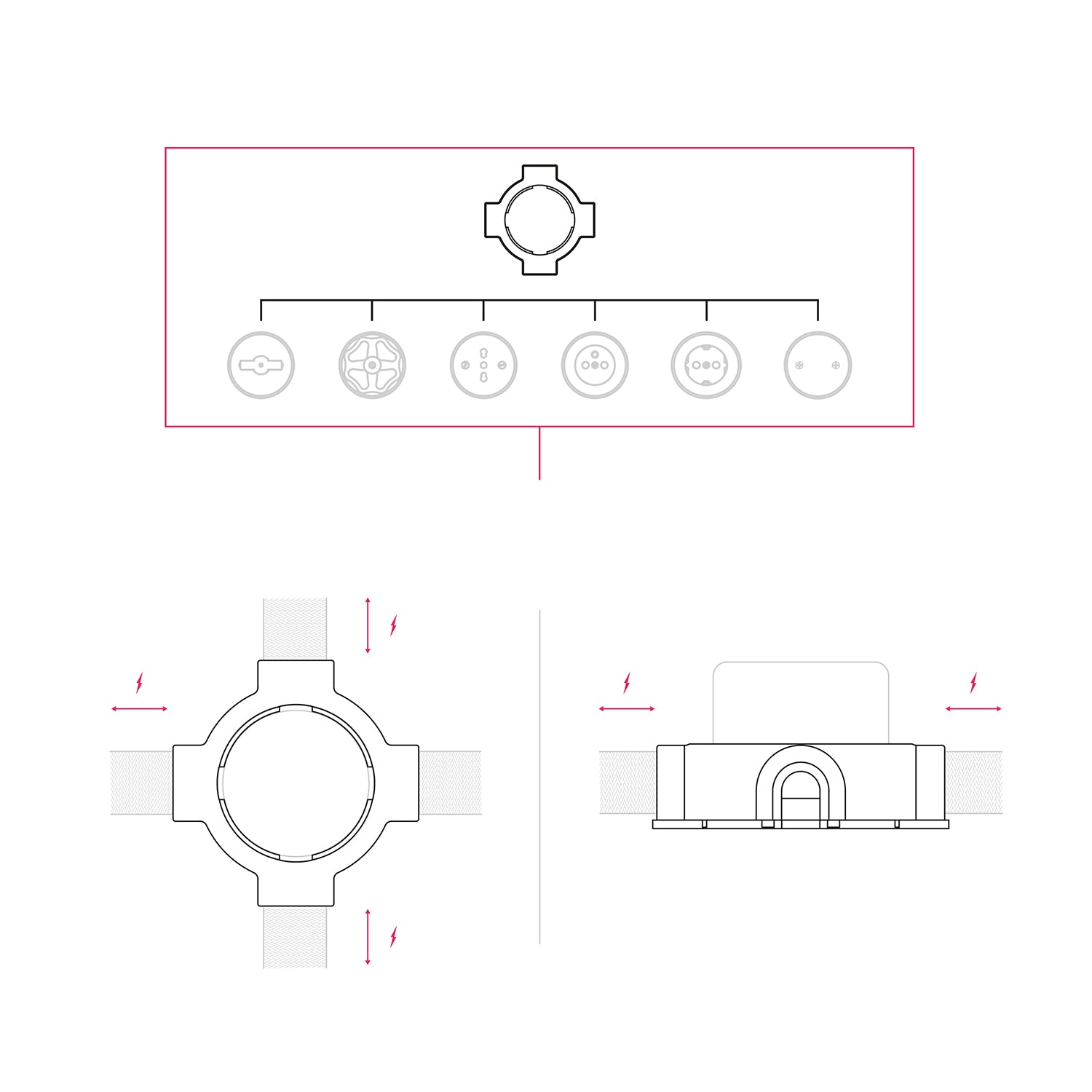 Base in porcellana nera per presa elettrica e interruttore/deviatore compatibile con Creative-Tubes - da 1 a 4 uscite 4