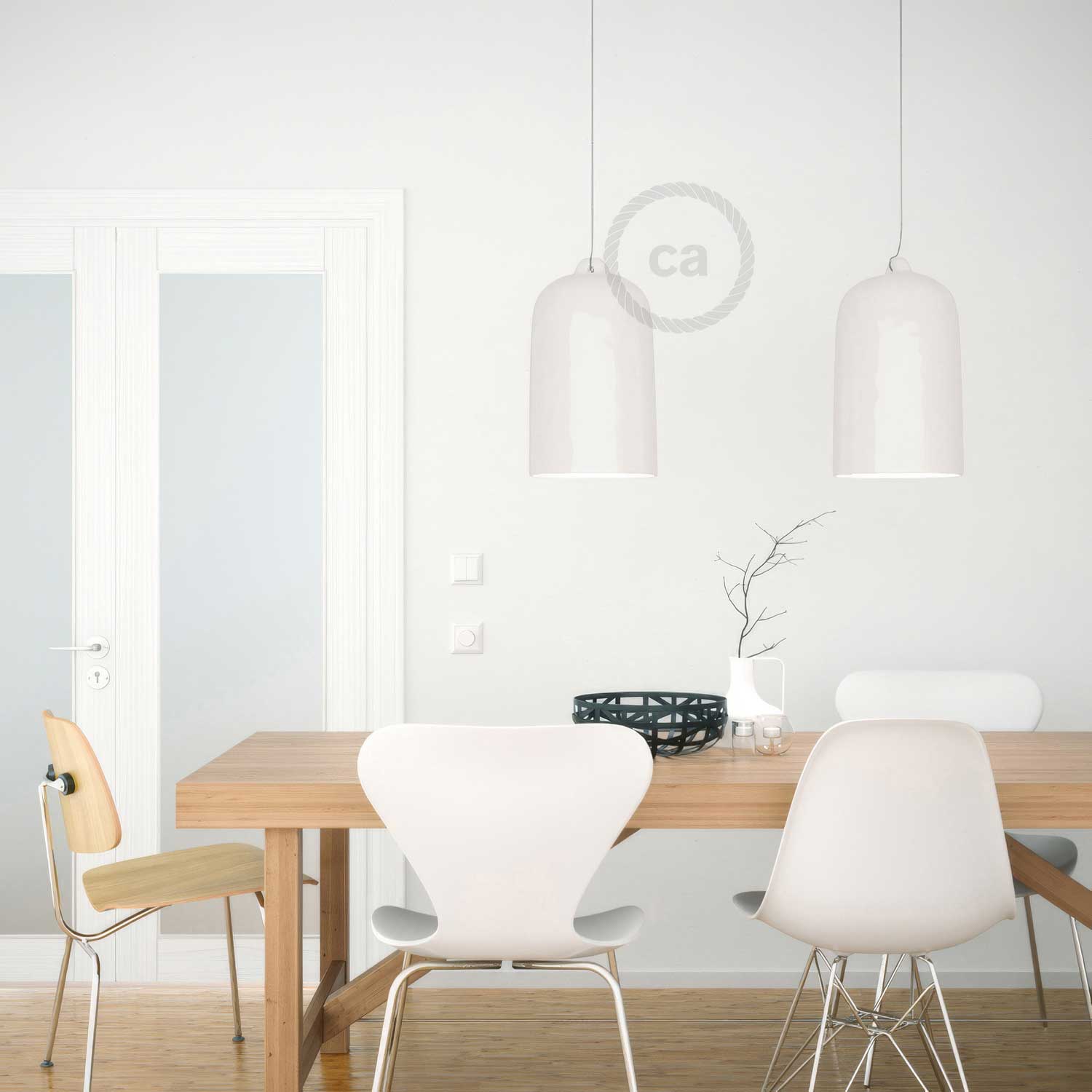 Campana, paralume XL in ceramica per sospensione - Made in Italy - Bianco lucido