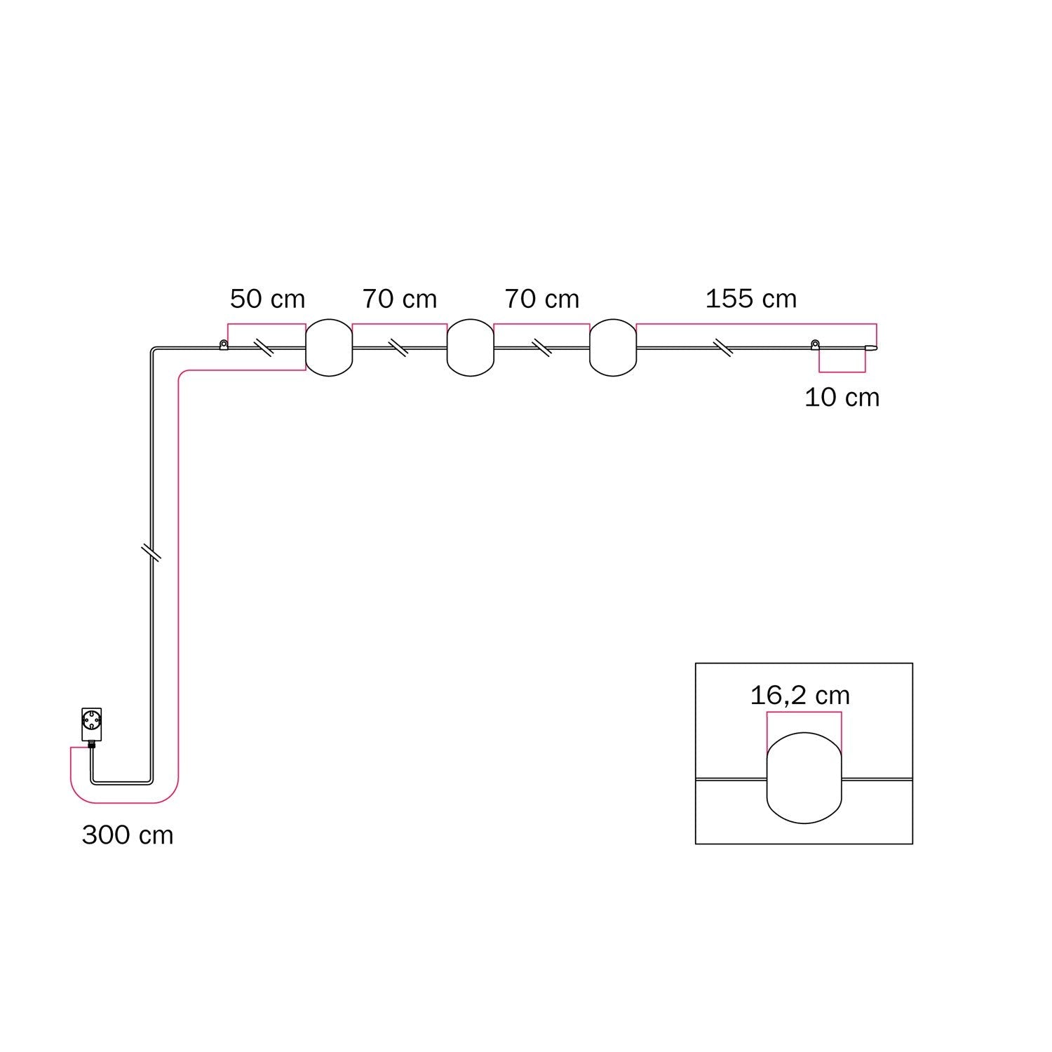 Catena luminosa 3 punti luce da esterno IP67 Desert Brown - Marina3 Cherry