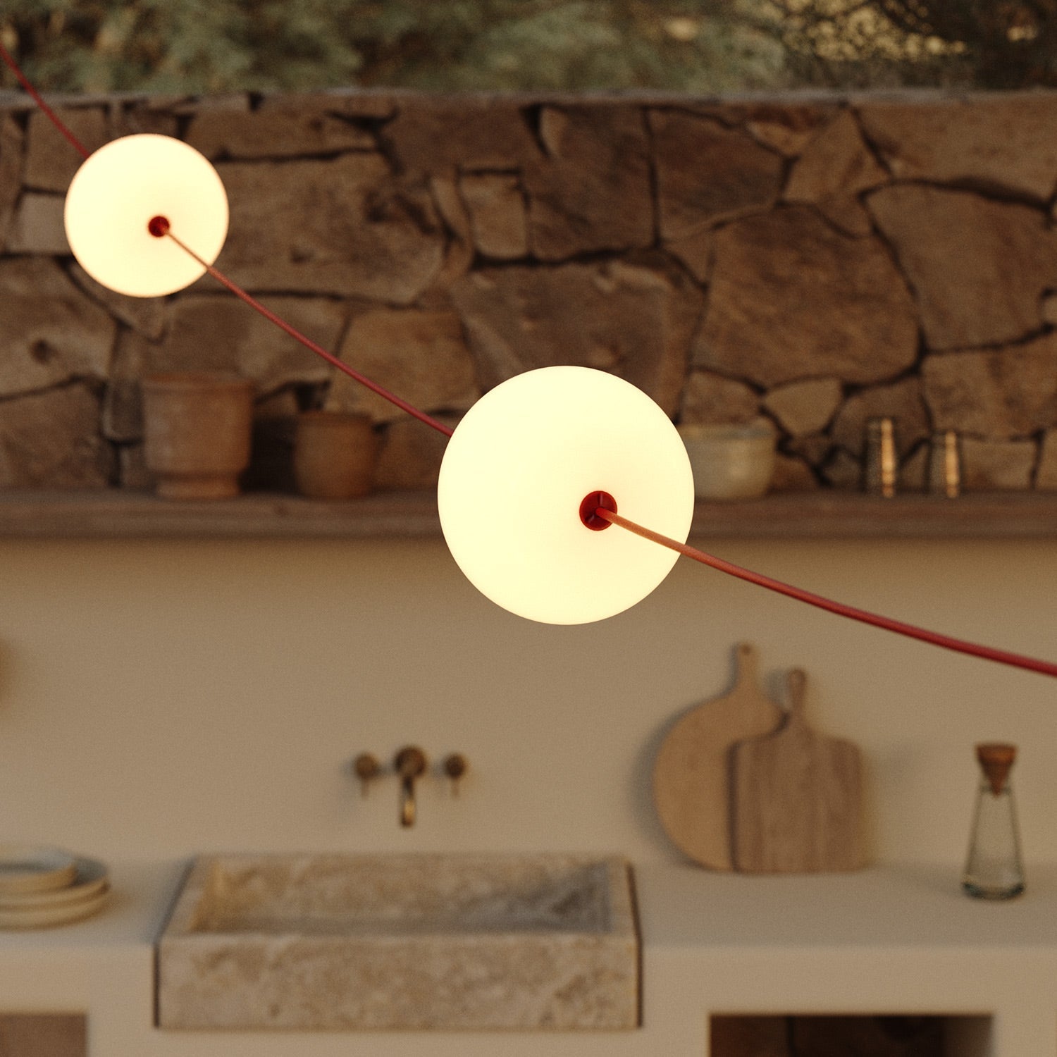 Catena luminosa 3 punti luce da esterno IP67 Rosso Stella Marina - Marina3 Cherry 140 cm