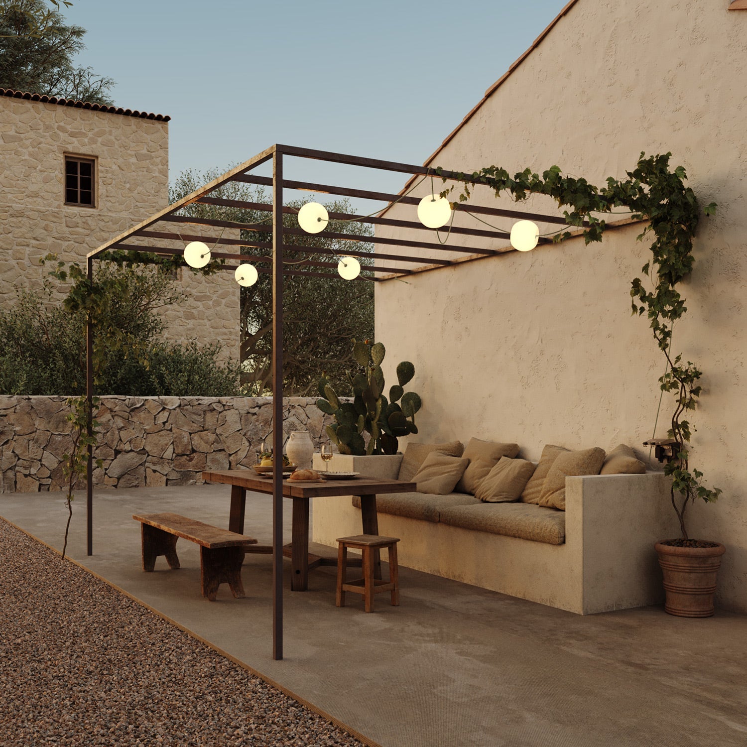 Catena luminosa 6 punti luce da esterno IP67 Verde Oliva - Marina6 Cherry 140 cm