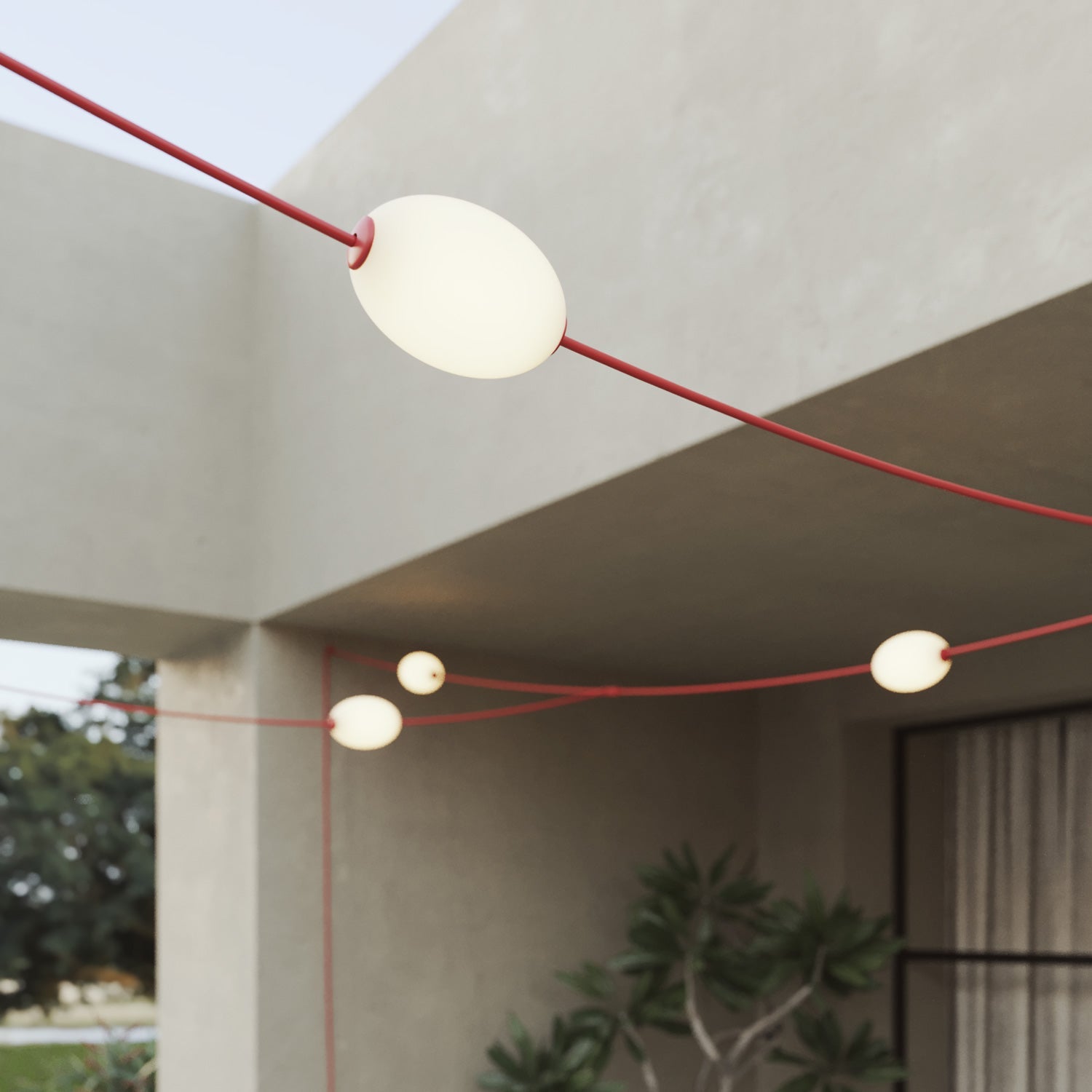Catena luminosa reticolare 7 punti luce da esterno IP67 Rosso stella marina - Marina GRID
