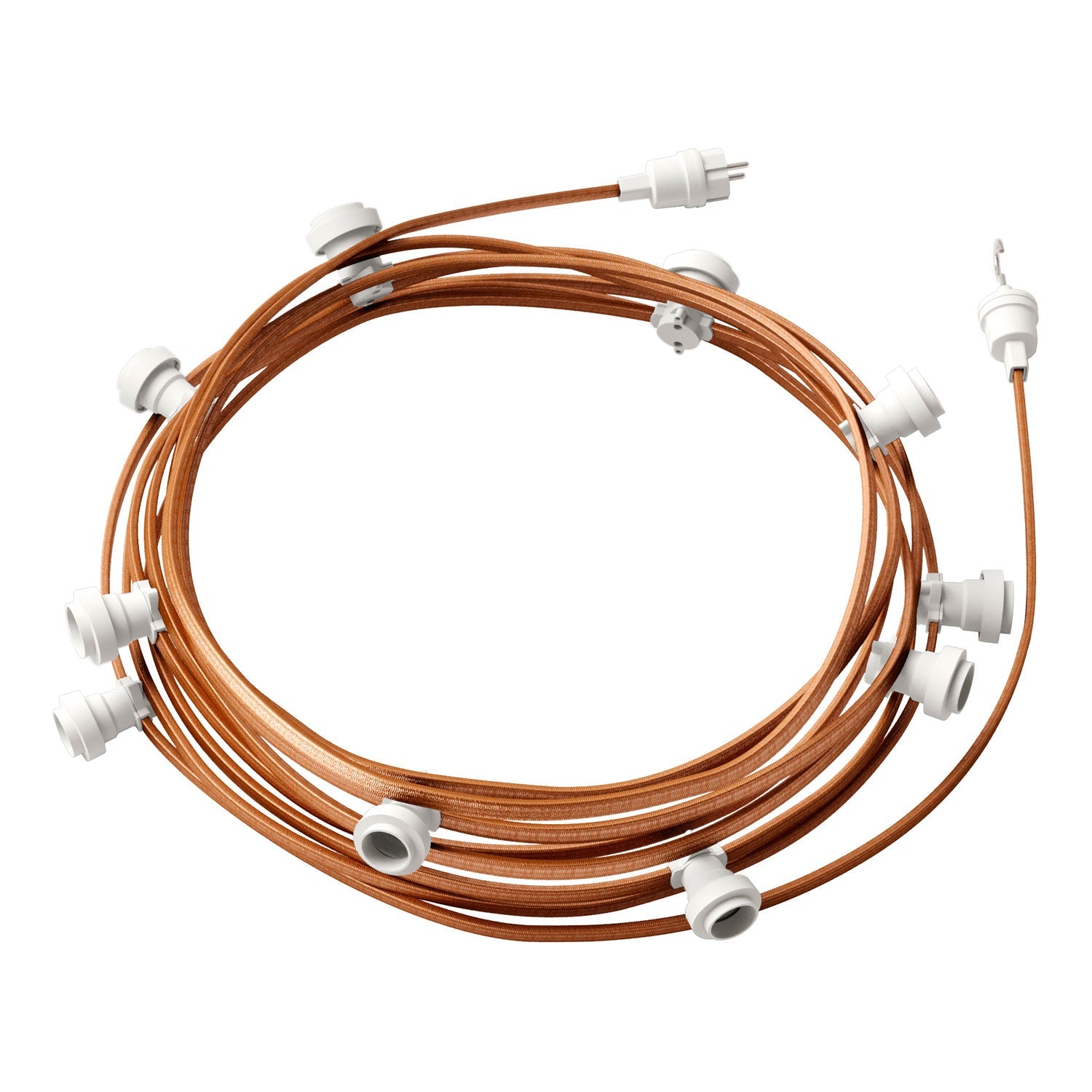 Catenaria Sistema Lumet da 12,5 m con cavo tessile CM22, 10 portalampada, gancio e spina bianchi