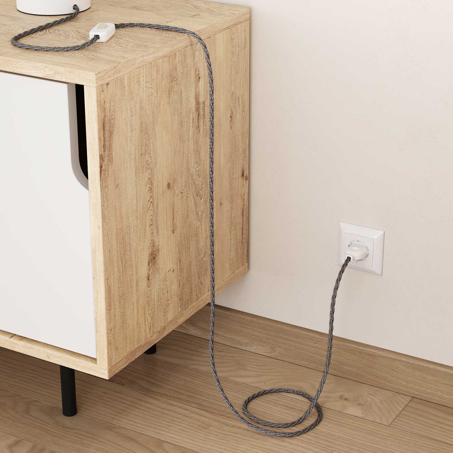 Cavo elettrico trecciato Grigio Melange in lino - L'Originale Creative Cables, per luci fai-da-te - TN02