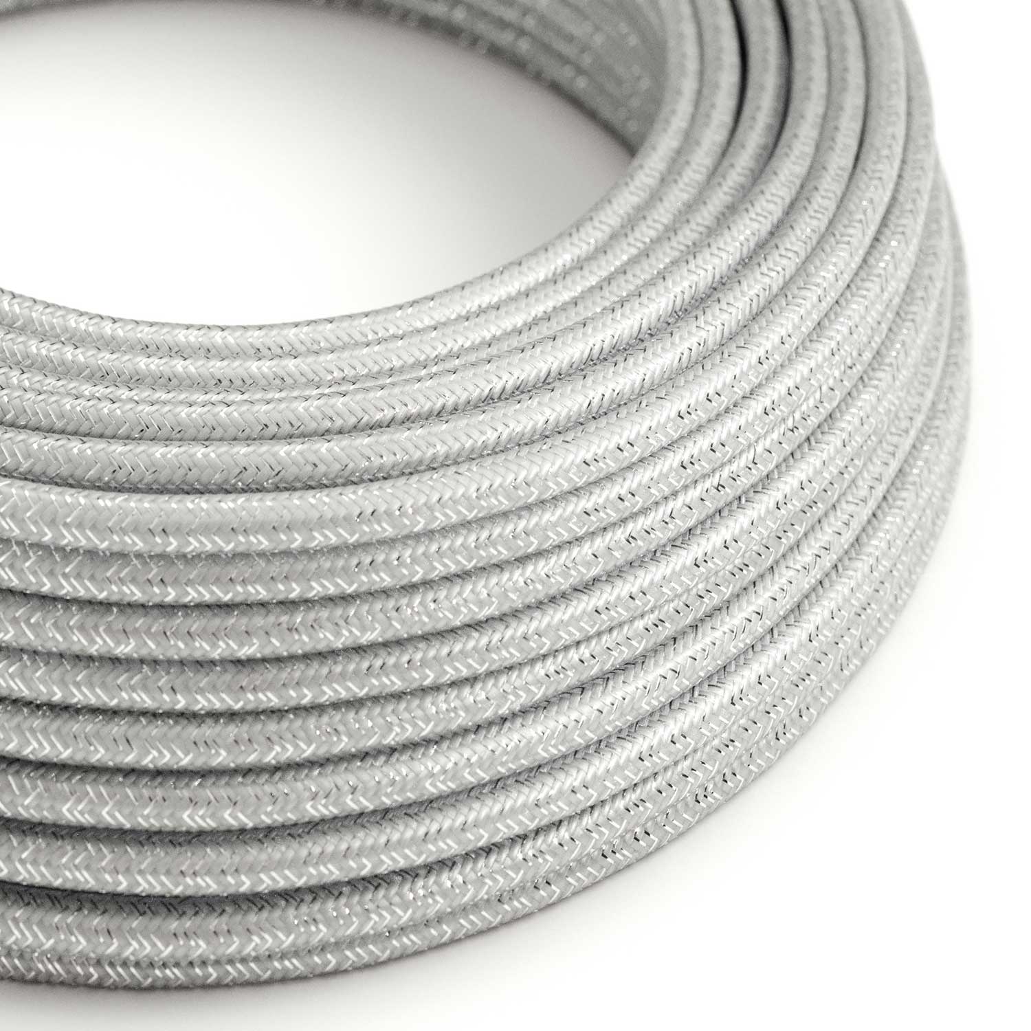 Cavo tessile colorato Argento lucido e glitterato - L'Originale Creative Cables, per lampade e impianti a vista di design - RL02