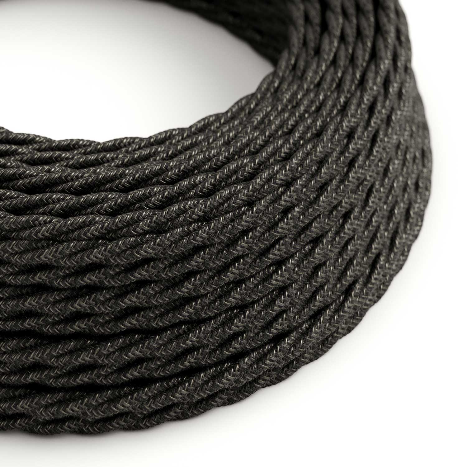 Cavo tessile trecciato in lino Grigio Antracite Melange - L'Originale Creative Cables, per lampade originali - TN03