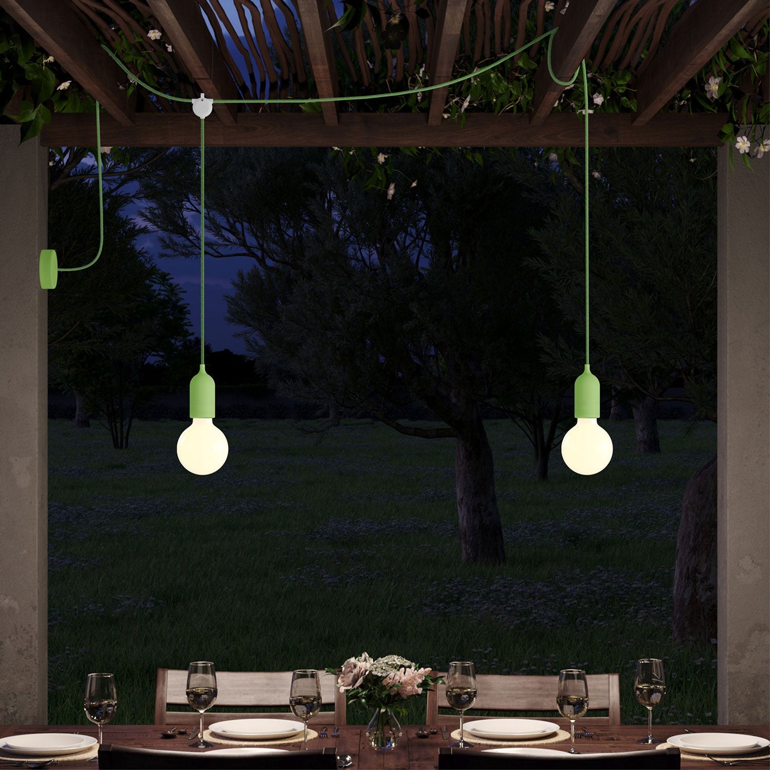 F-Snake Modulair Lampada da esterno IP65 a 2 luci con rosone - Verde prato