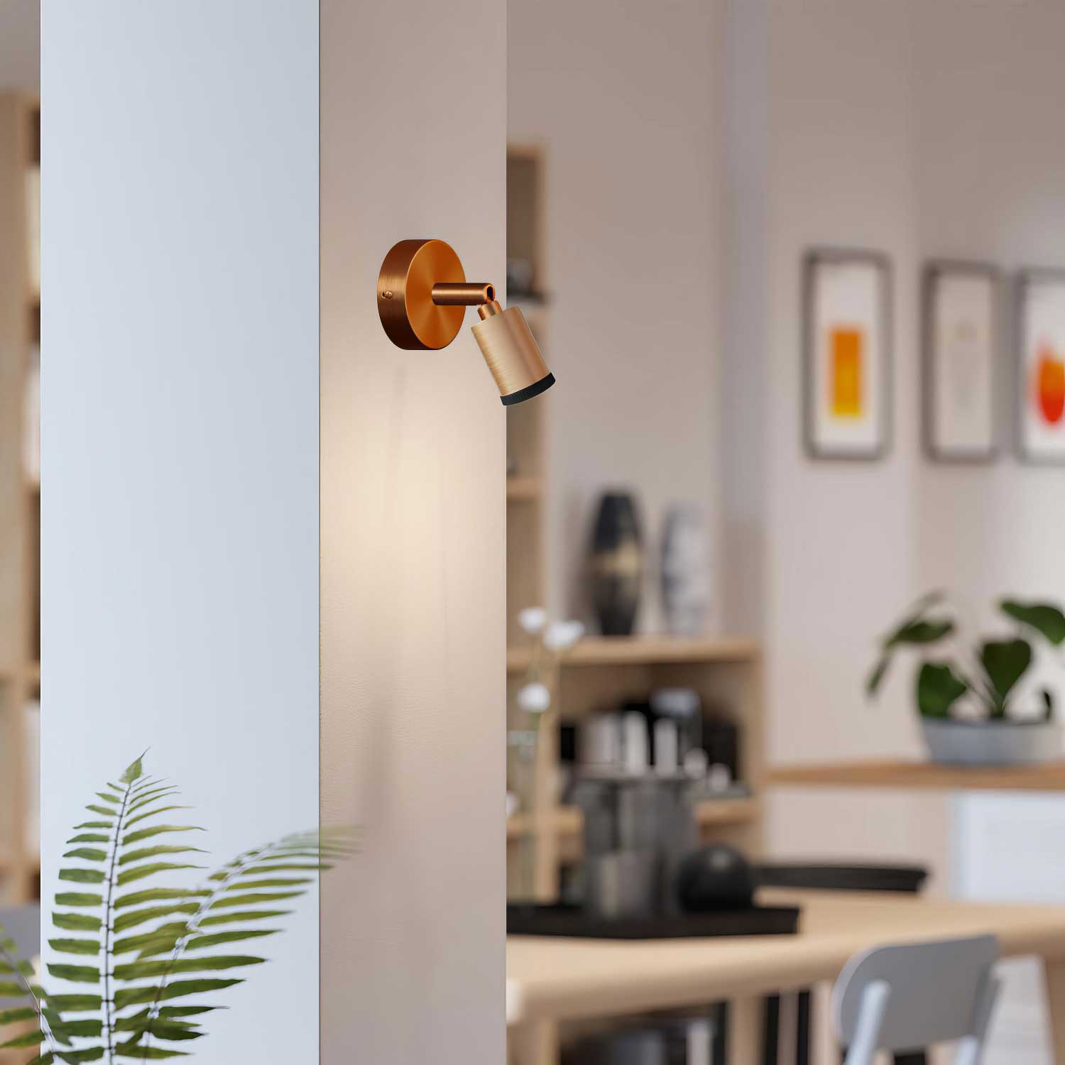 Fermaluce faretto Mini Spotlight GU1d0, lampada orientabile da parete o soffitto con snodo - Rame satinato