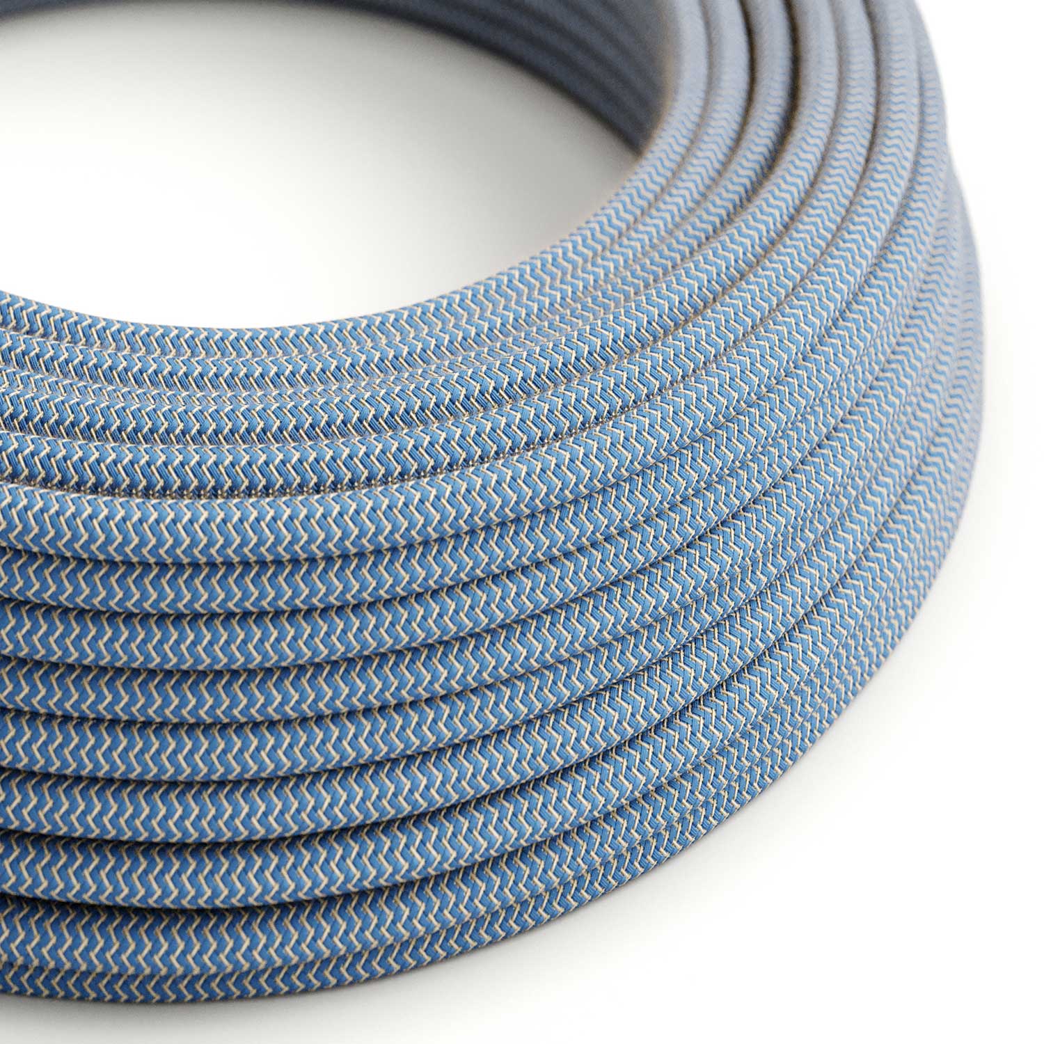 Filo elettrico in tessuto Blu Steward e Beige ZigZag - L'Originale Creative Cables, per decorazioni luminose - RD75