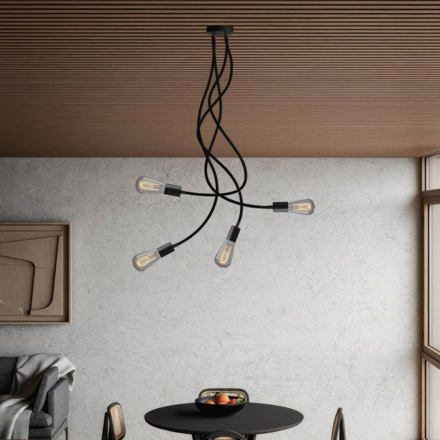 Flex 90 lampada da soffitto snodabile a luce diffusa con lampadina LED ST64 - Nero