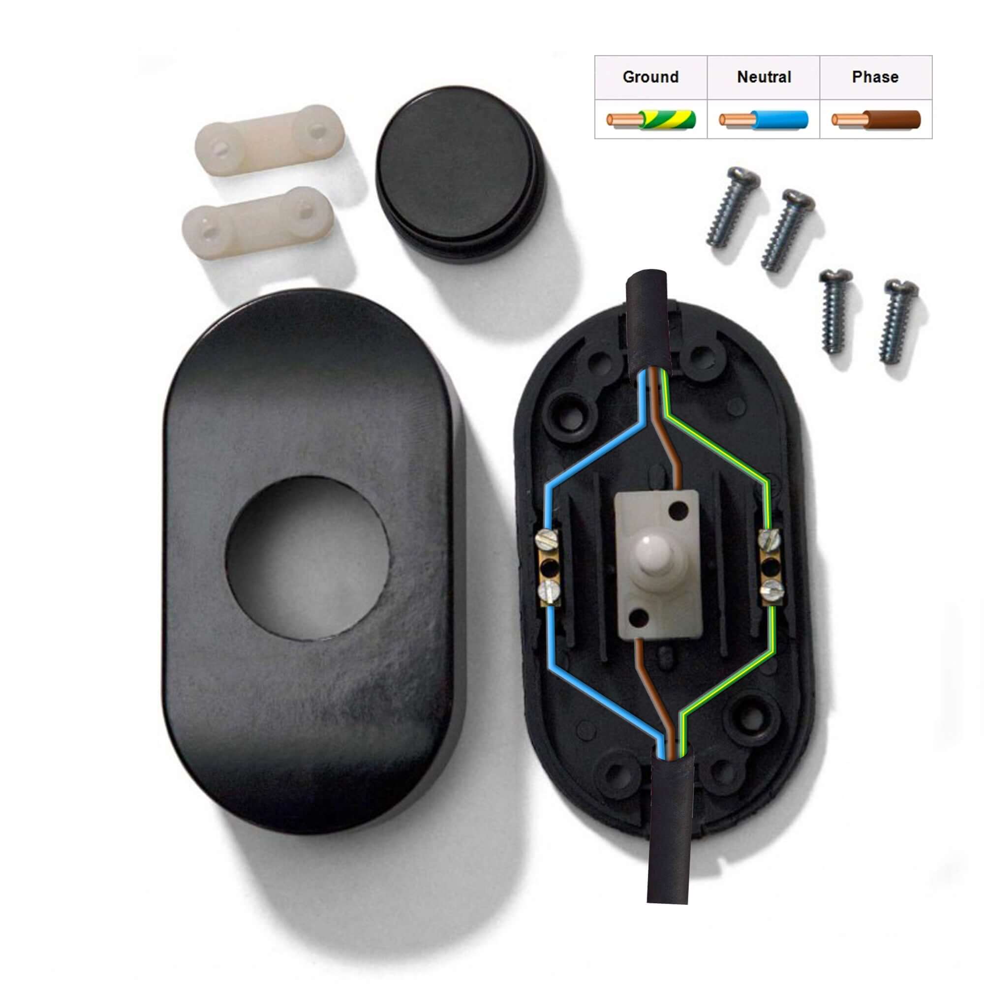 Interruttore a pedale Unipolare Nero con morsetti a vite - Design by Achille Castiglioni