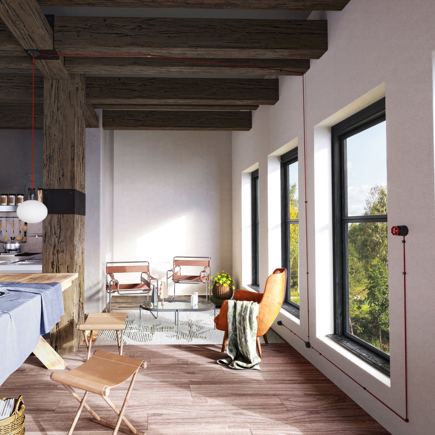 Interruttore/Deviatore in porcellana bianco con manopola Rosso